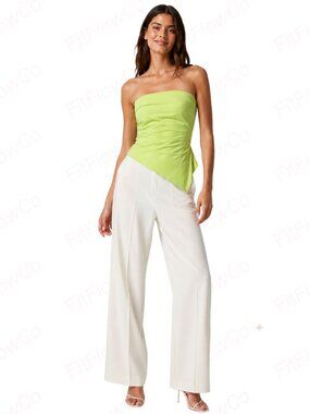 ZARA Lime Green Strapless Asymmetric Draped Cotton Top Size L